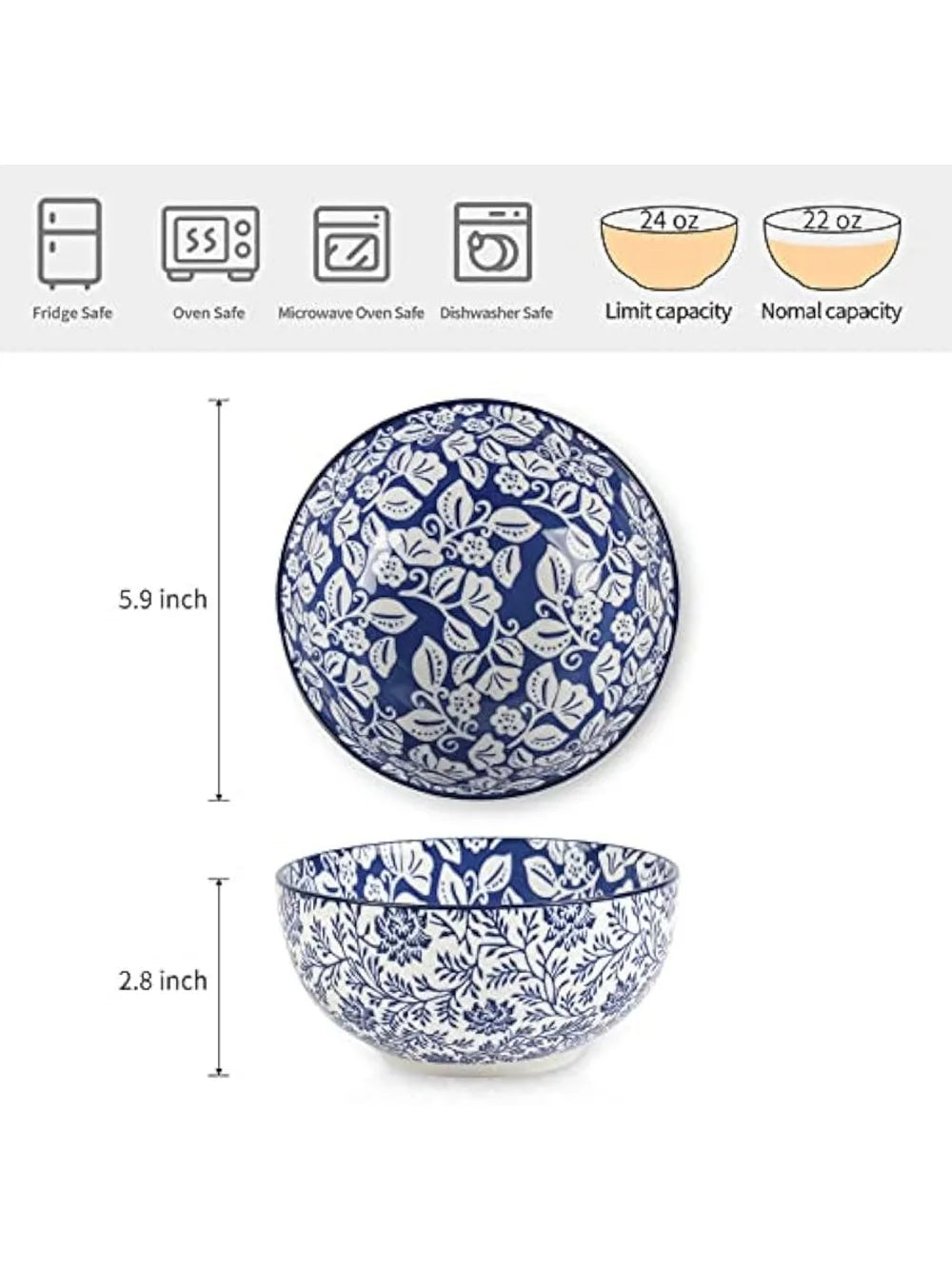 Set of 6 Vintage Blue Ceramic Cereal Bowls – Perfect for Meals