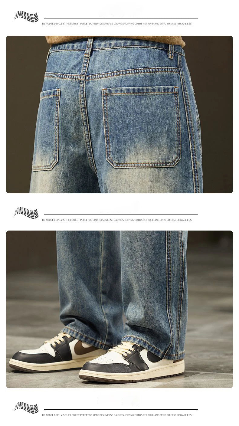 Men's Vintage Casual Jeans | Trendy Loose Fit Wide Denim Pants
