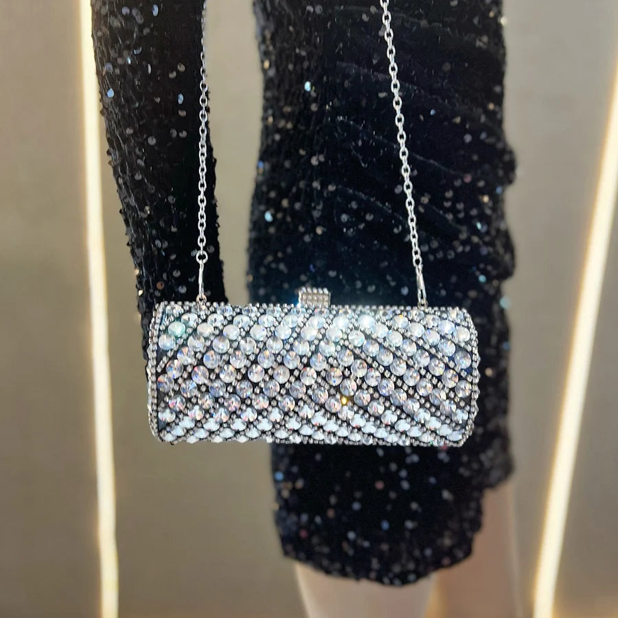 Cylindrical Crystal Evening Clutch Bag | Elegant Women's Purse