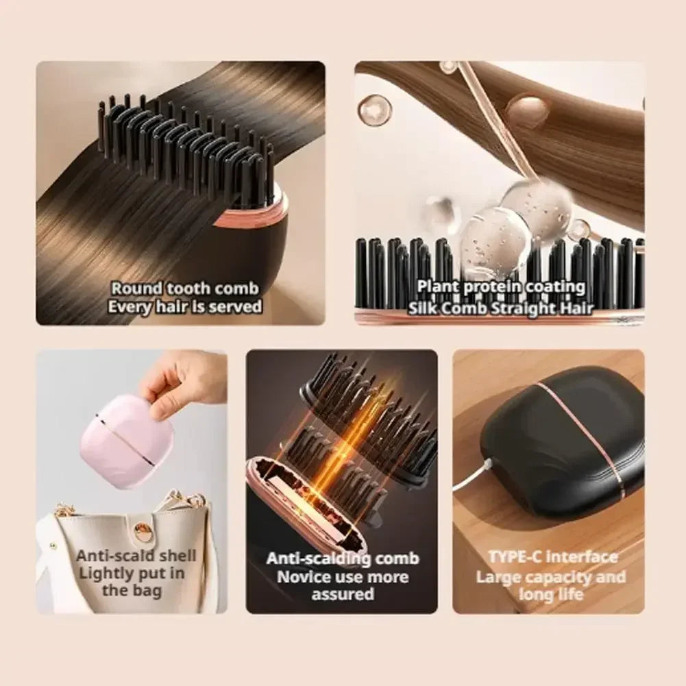 Mini Rechargeable Hair Straightener Brush | Portable & Lightweight
