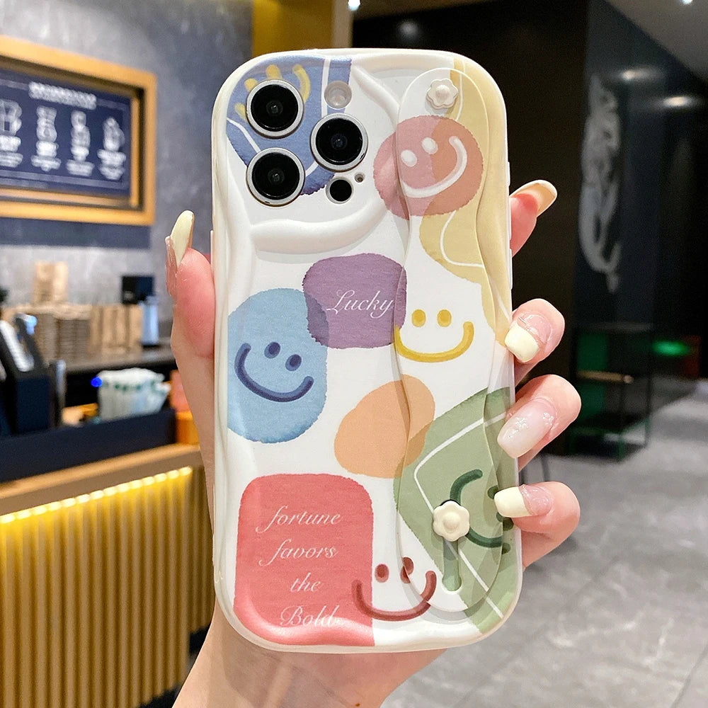 Happy Face Wrist Strap Case | Cute Phone Holder Cover
