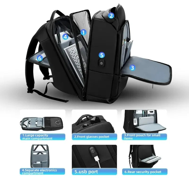 Large Capacity Waterproof Laptop Backpack with USB Charging