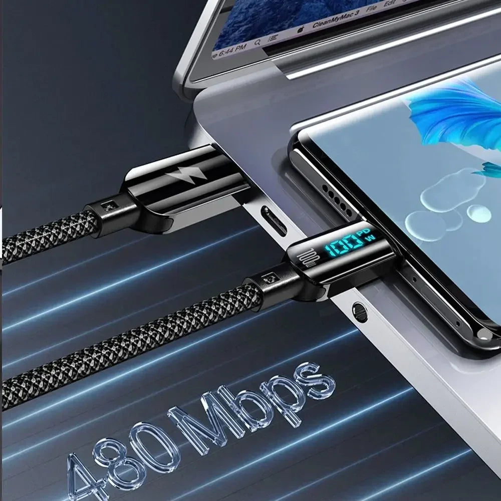 100W USB C to Type C Fast Charging Cable with LED Display