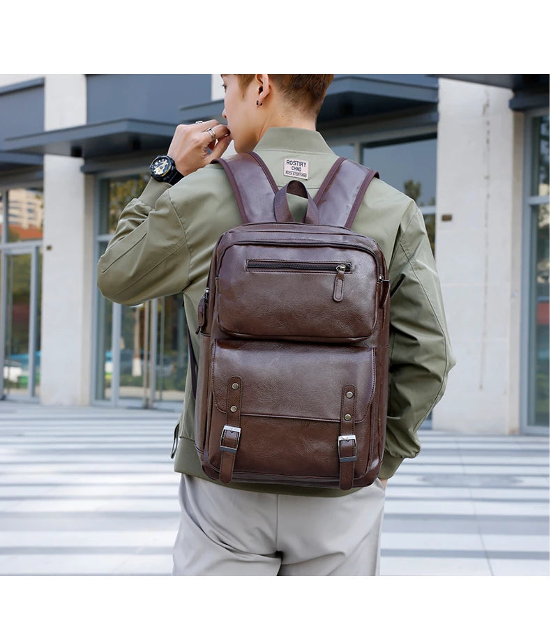 Men's Casual PU Leather Laptop Backpack | Stylish Travel Bags