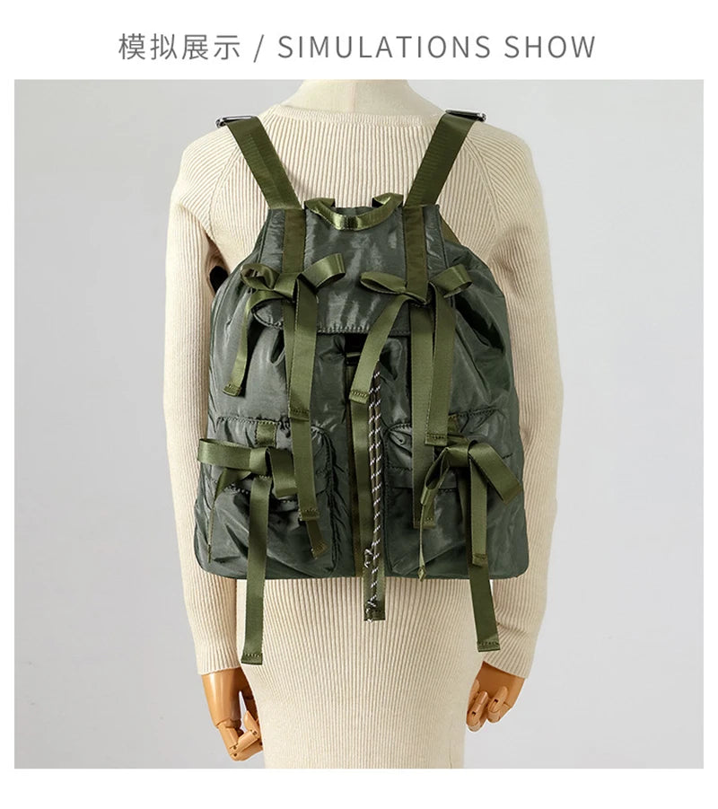 Fashion Y2K Bow Casual Backpack | High-Quality Nylon Shoulder Bag