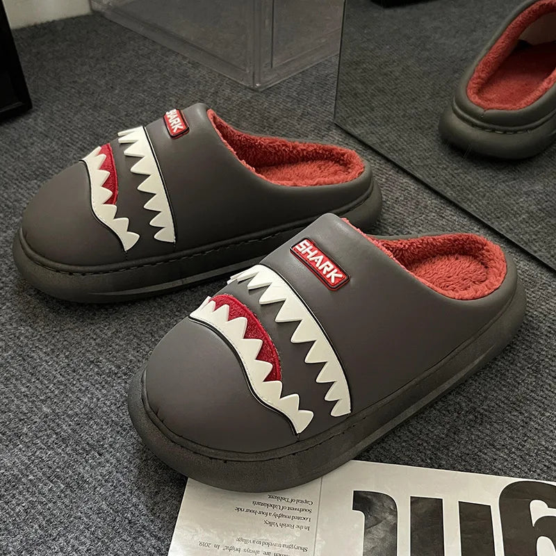 Men's Shark Plush Winter Slippers | Cozy Warm Indoor Outdoor Shoes
