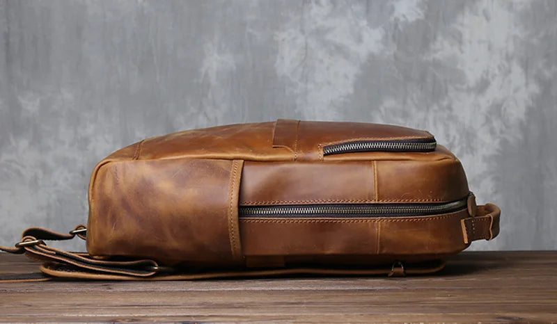 Men's Vertical Genuine Leather Backpack | Classic Retro Style