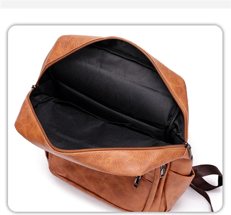 Large Capacity Vintage Men's Backpack | Stylish PU Leather Bag