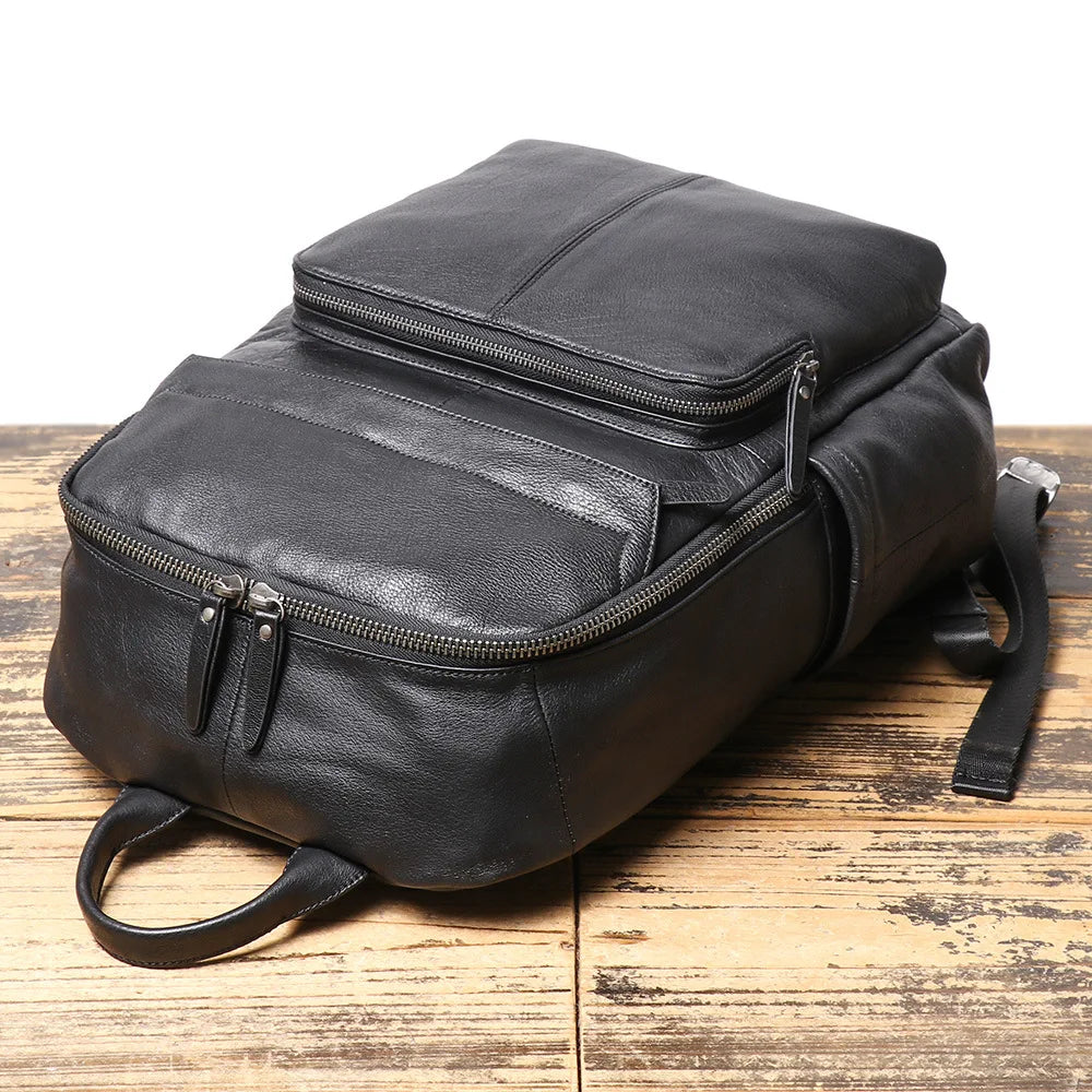 Men's Genuine Leather Double-Shoulder Backpack | Large Laptop Travel Bag