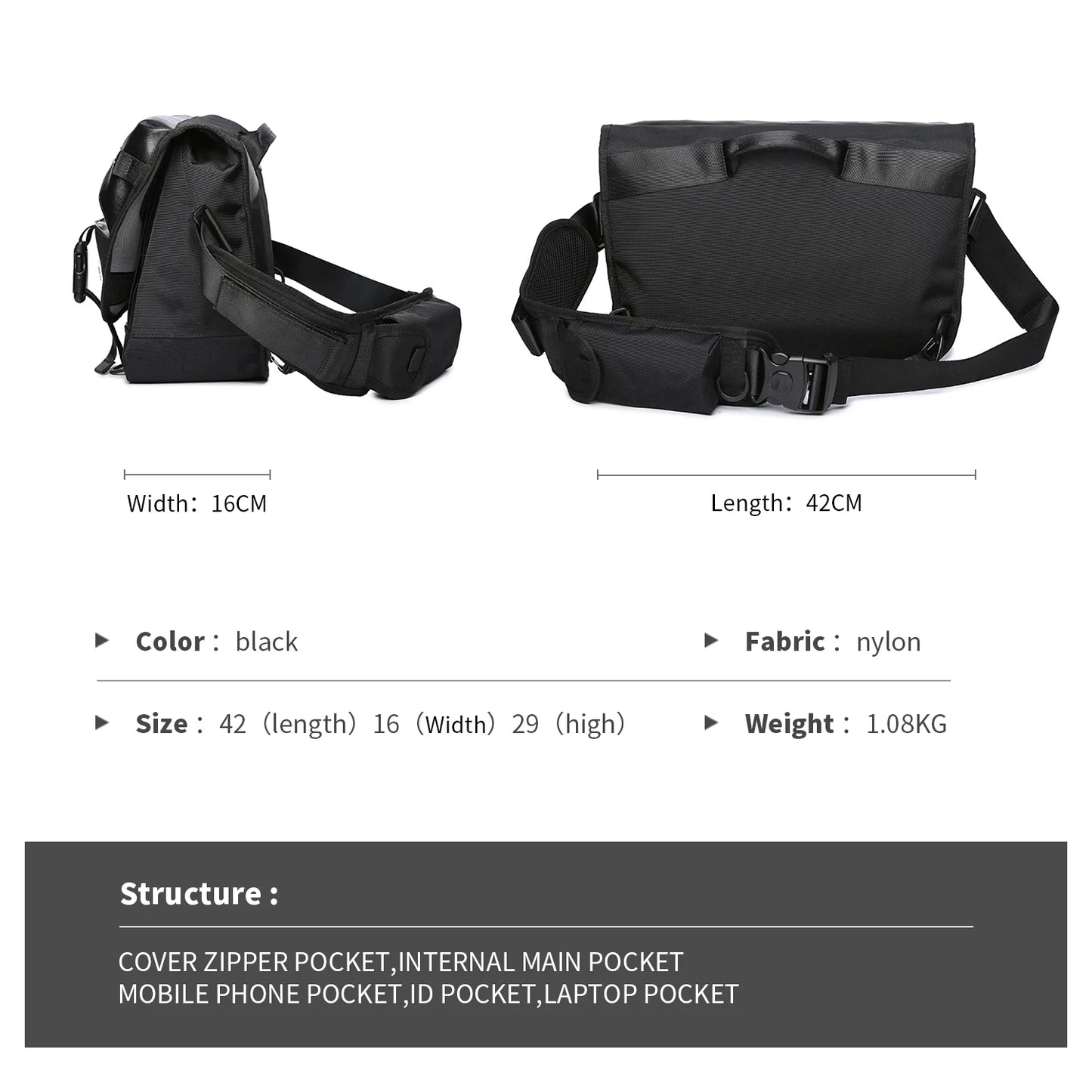 Bandolera multiusos para hombre | Mochila cruzada de gran capacidad