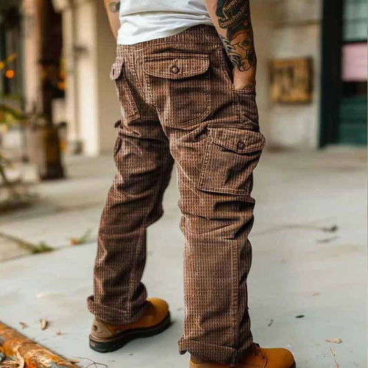 Spring Summer Straight Corduroy Cargo Pants Men Casual Vintage Loose Streetwear Textured Trousers Daily Leisure