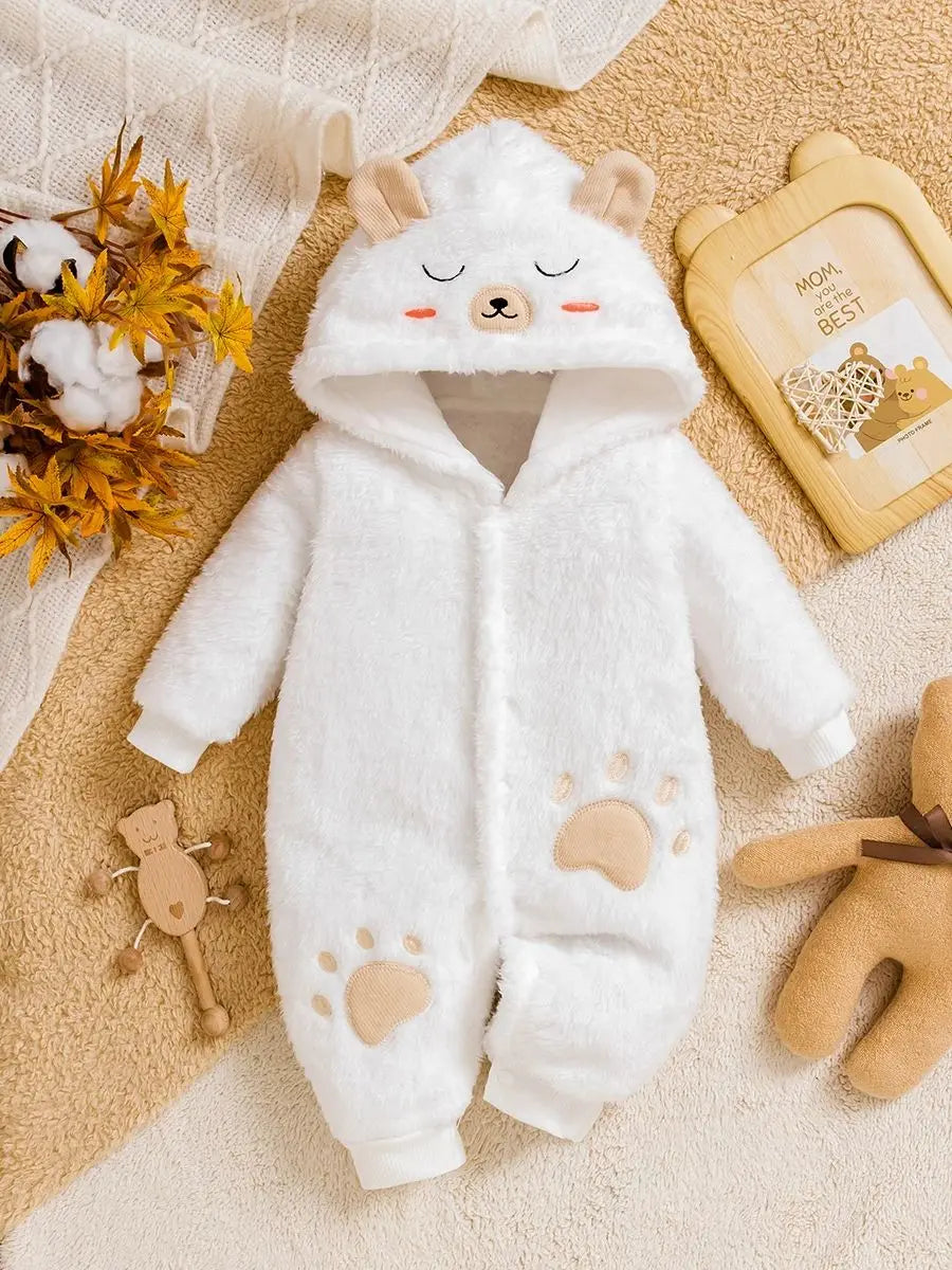 Cozy Baby Bear Plush Hooded Jumpsuit | Adorable Outfit for Infants