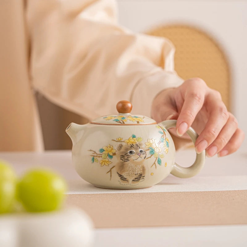 Cute Cat Ceramic Teapot | Handmade Japanese Kung Fu Tea Maker