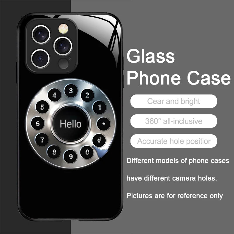 Funny Retro Rotary Dial Pattern Tempered Glass Phone Case for IPhone 17 16 Pro Max 16 15 14 Plus 13 12 Mini 11 X XS MAX XR Cover