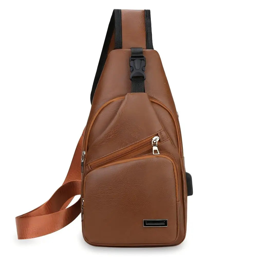 Fashionable Casual PU Crossbody Bag with USB Charging Functionality