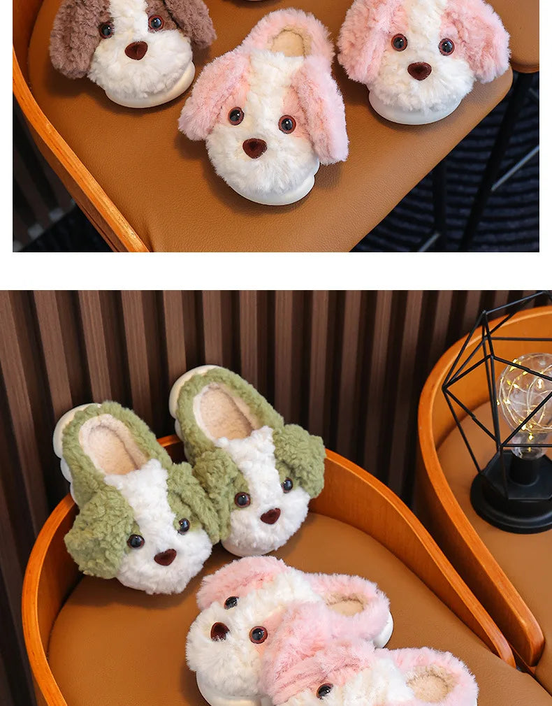 Cute Puppy Plush Slippers for Kids | Non-Slip Cozy Footwear