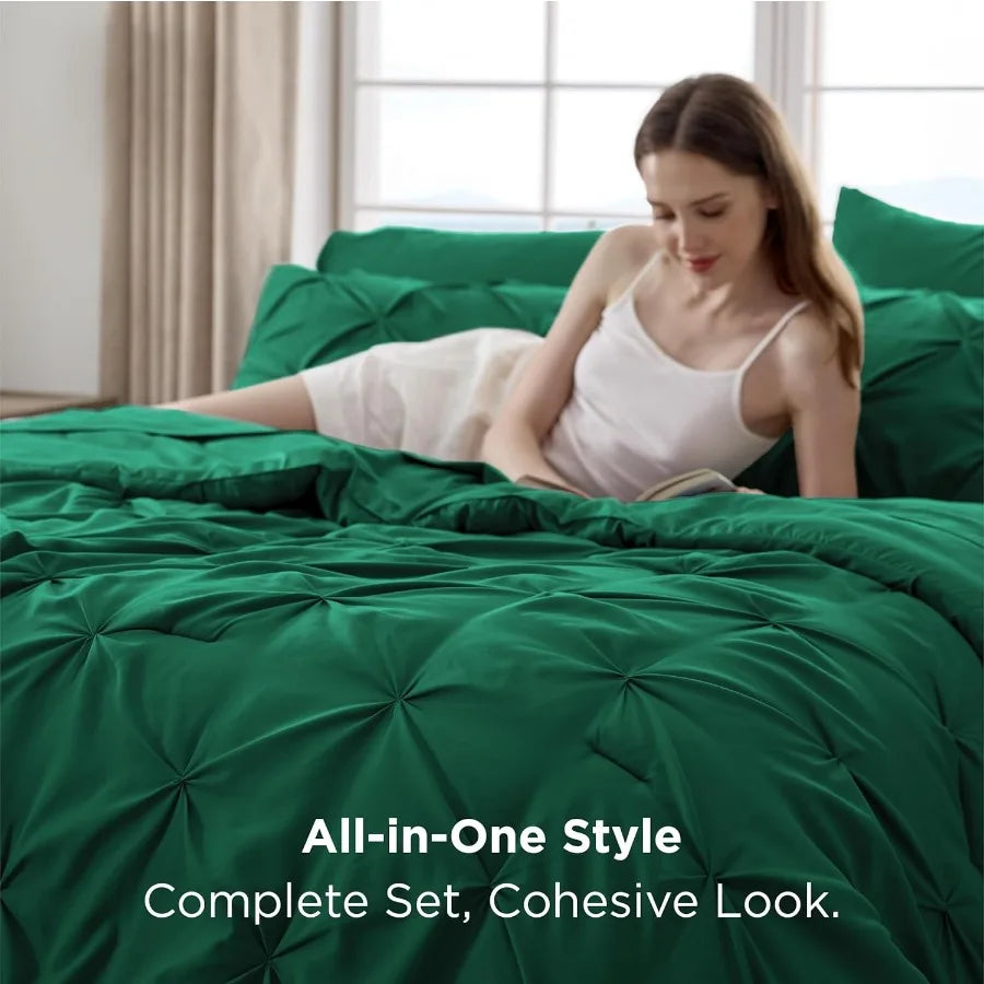 Elegant Full Size Dark Green Comforter Set - 7-Piece Bedding Bundle