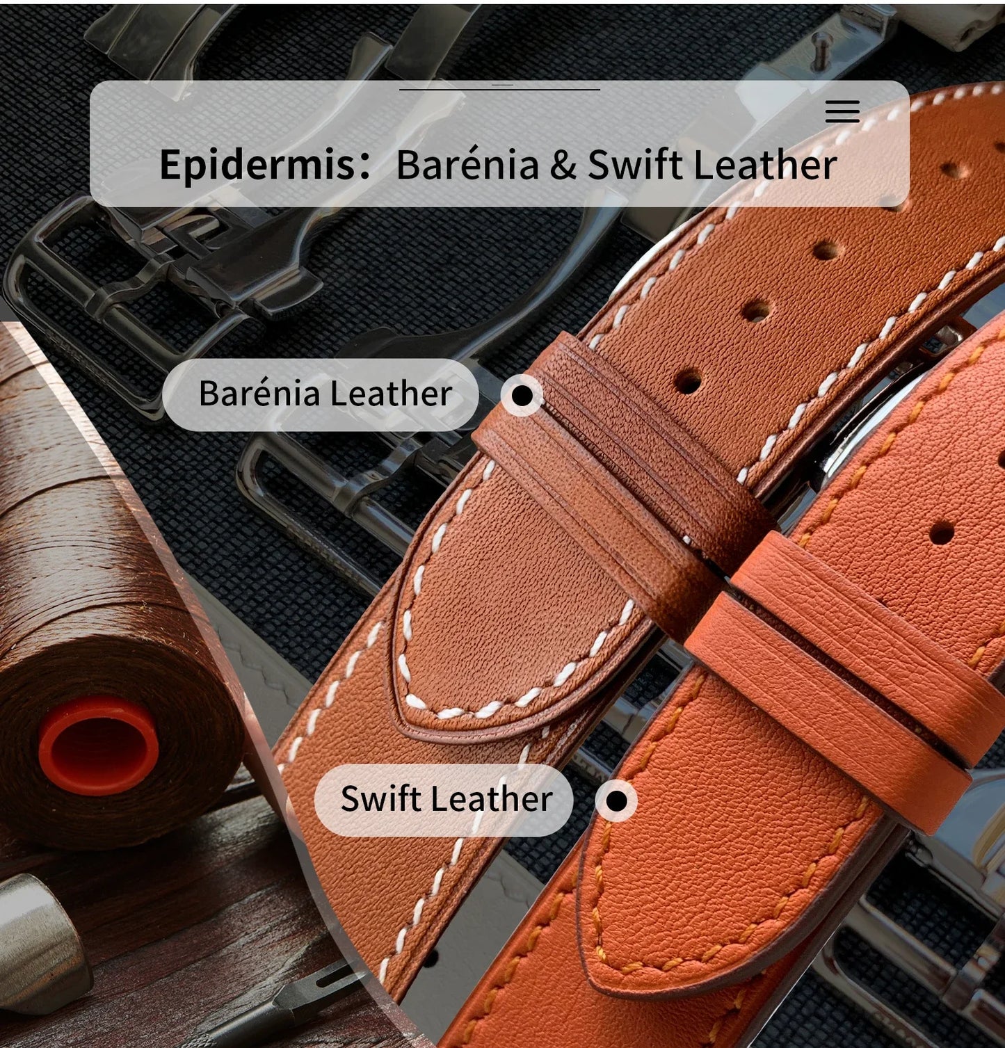 High Quality Genuine Leather Watch Band | Deployment Buckle Strap