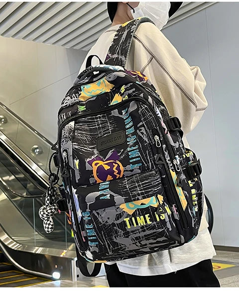 Trendy Personalized Graffiti Japanese Backpack | Large Capacity Book Bag