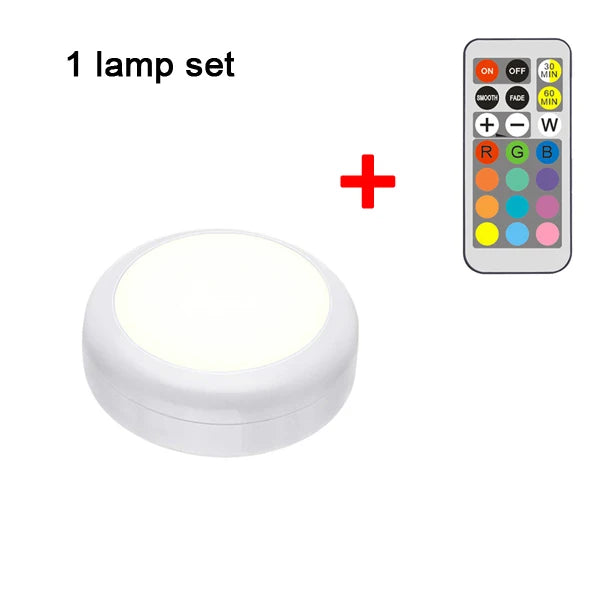Multicolor LED Cabinet Light with Remote Control | Dimmable Puck Lamp