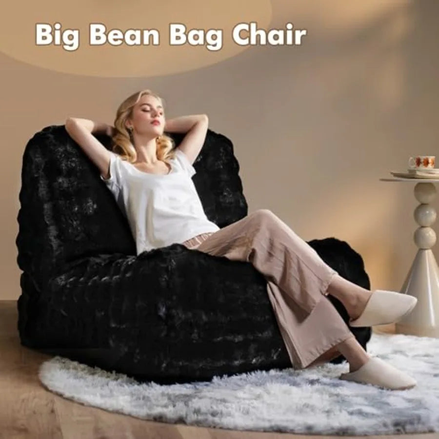 Giant Fluffy Bean Bag Chair for Adults | Oversized Floor Lounger