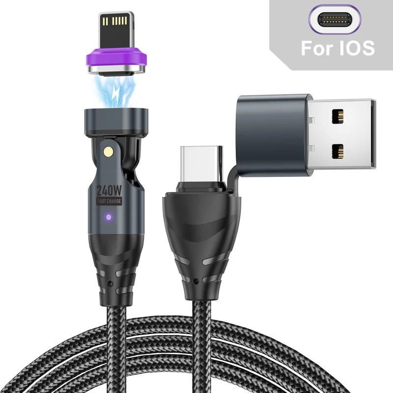240W Fast Charging Magnetic Cable for USB-C & Micro Devices