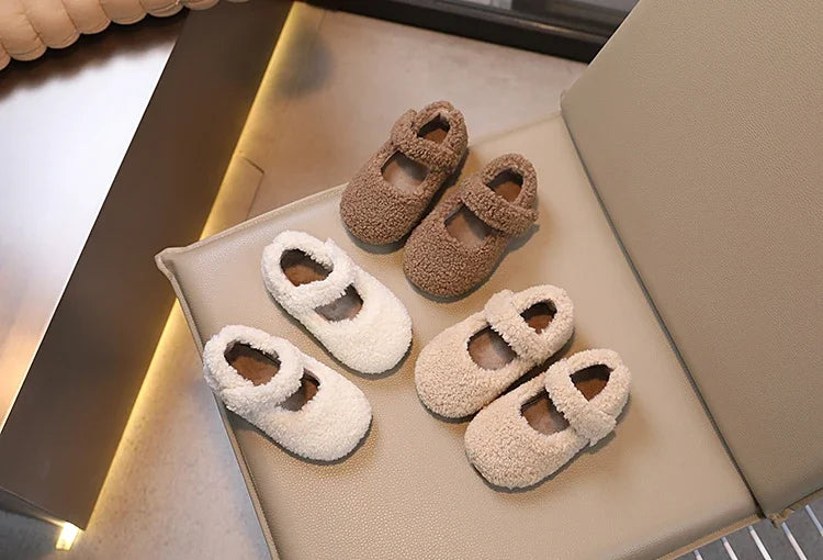 Cozy Velvet Mary Janes for Kids | Warm Plush Toe Winter Shoes