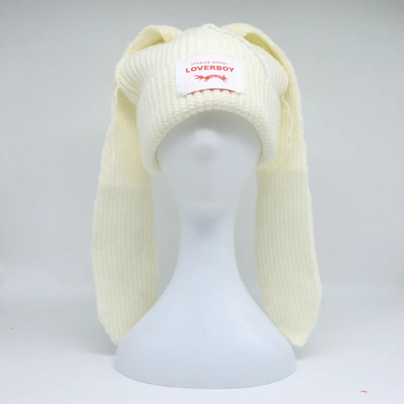Unisex Long Fox Ears Knitted Beanie | Y2K Bunny Rabbit Hat