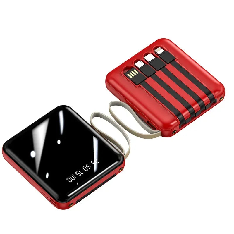 High-Capacity Mini Power Bank with LED Display & Built-in Cable