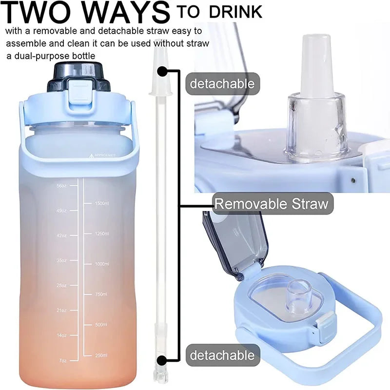 2 Liter Large Sports Water Bottle | Leak Proof & Portable