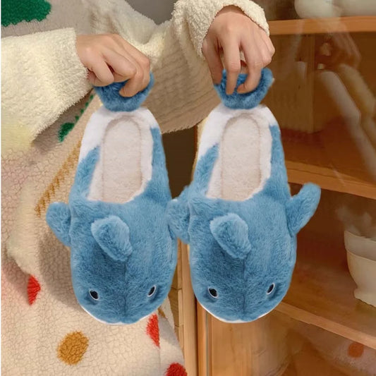 Sandalias unisex Fuzzy Sharky | Adorables pantuflas de tiburón ballena