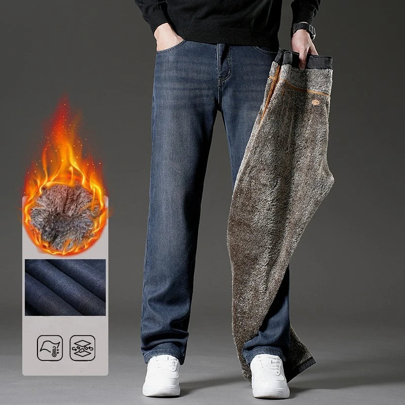 Men's Winter Jeans | Thick Plush Velvet Denim Pants for Comfort