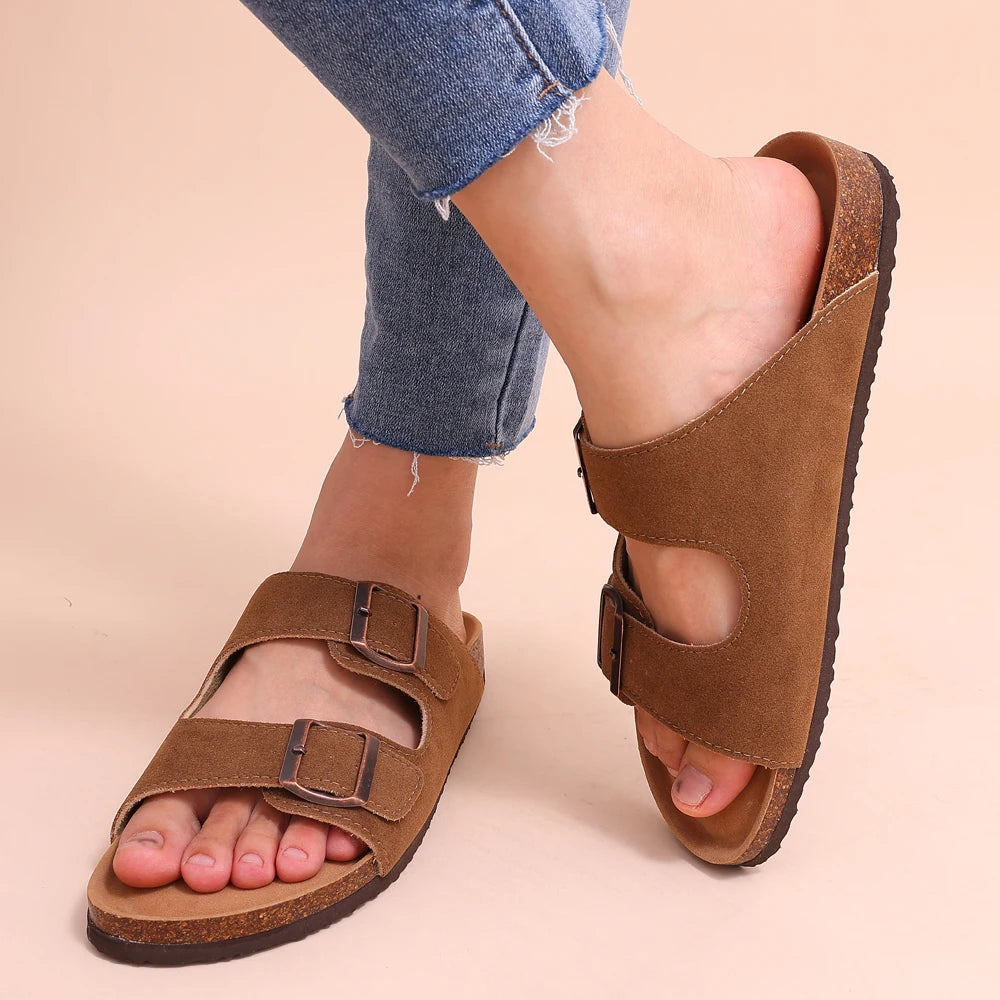 Women's Classic Cork Slippers | Comfortable Suede Clogs with Arch Support