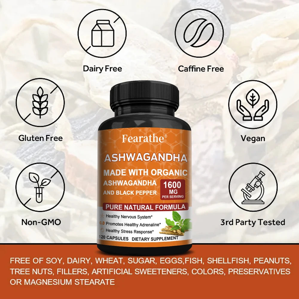 Organic Ashwagandha Root Extract with Black Pepper - Stress Relief