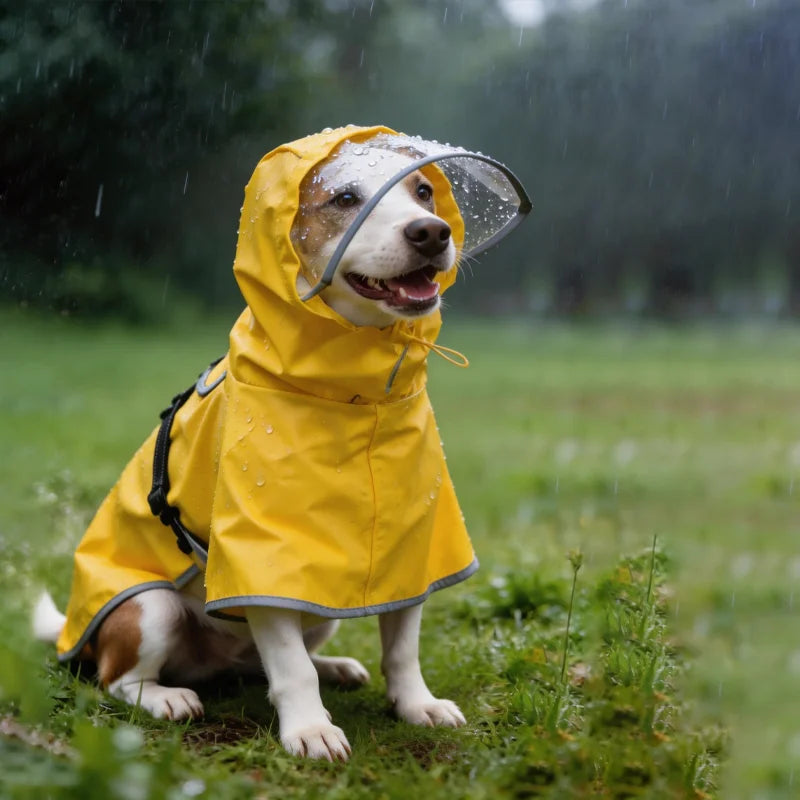 Dog Raincoat, Hooded Windproof and Waterproof Reflective Pet Raincoat, Suitable for Medium to Large Dogs, Waterproof Dog Clothin