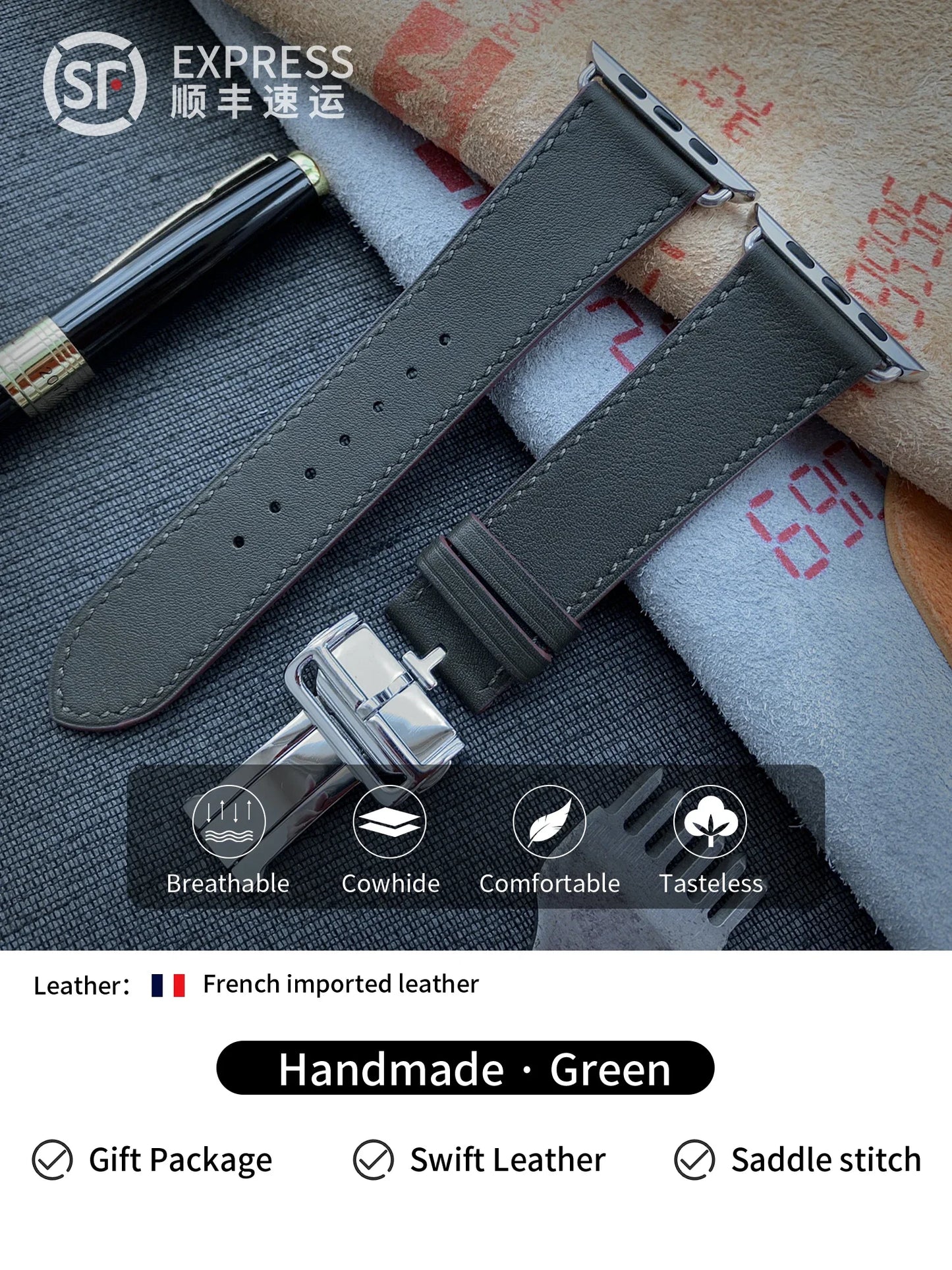High Quality Genuine Leather Watch Band | Deployment Buckle Strap
