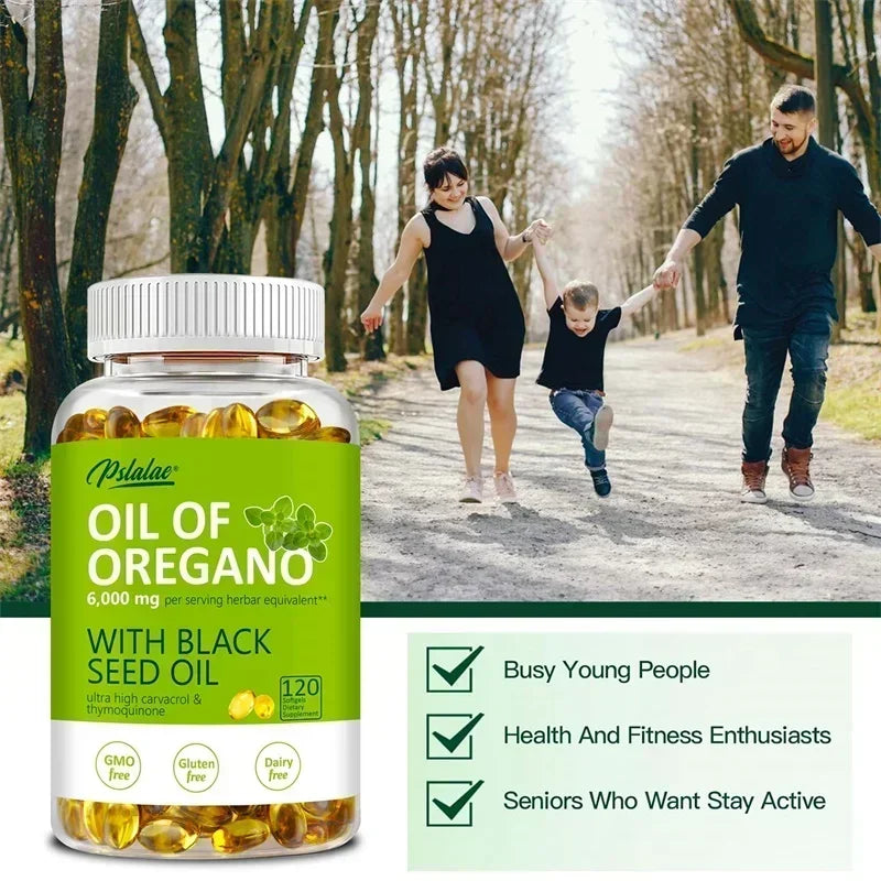 Oregano Oil Softgels with Black Seed Oil | Immune Booster & Digestive Aid