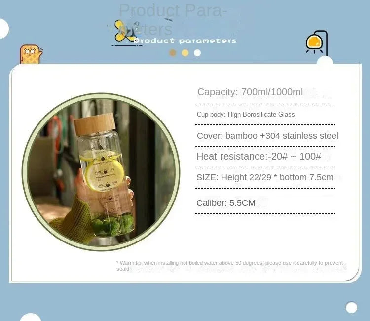 1000ml Borosilicate Glass Bottle with Bamboo Lid & Infuser