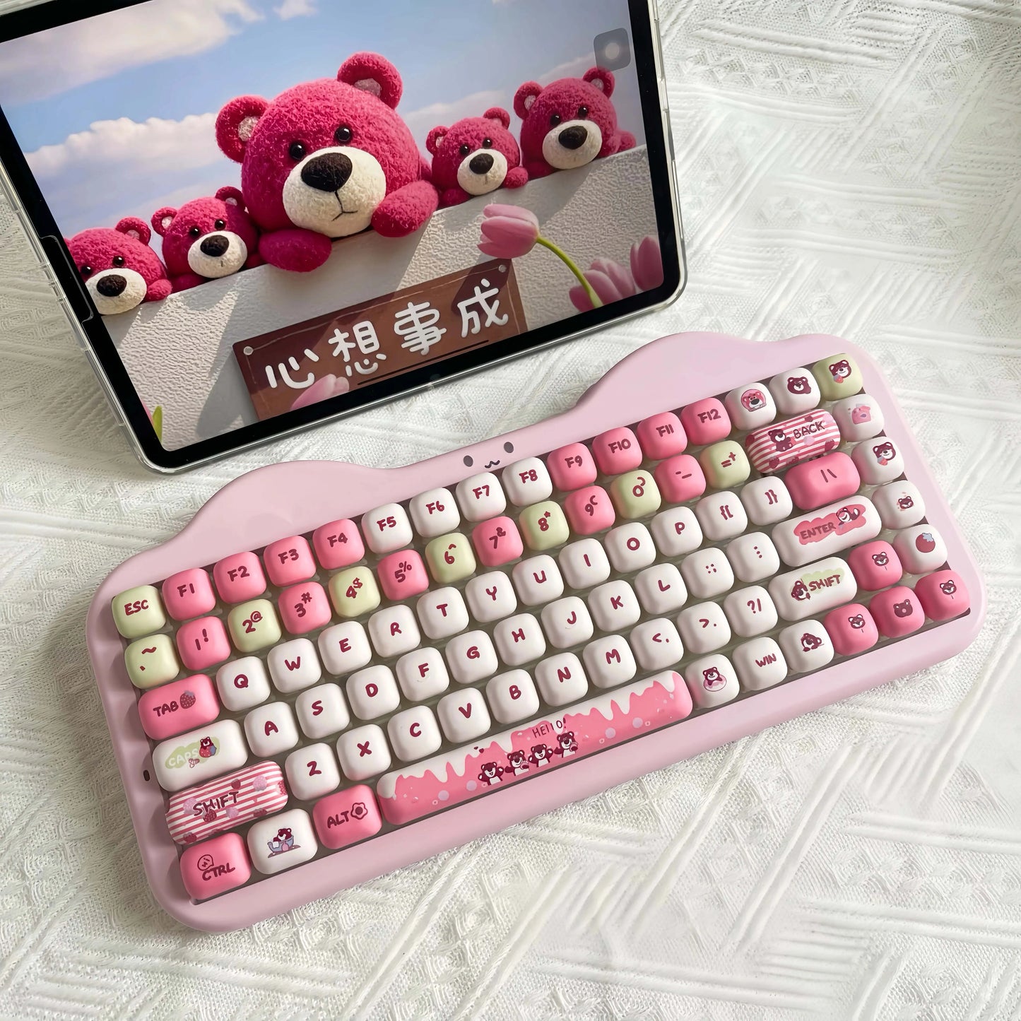 141-Key PBT Keycap Set | Strawberry Bear Theme for MX Switches