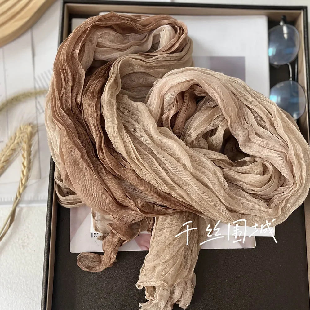 Elegant Women's Long Cotton Hemp Gradient Scarf for Winter Fashion