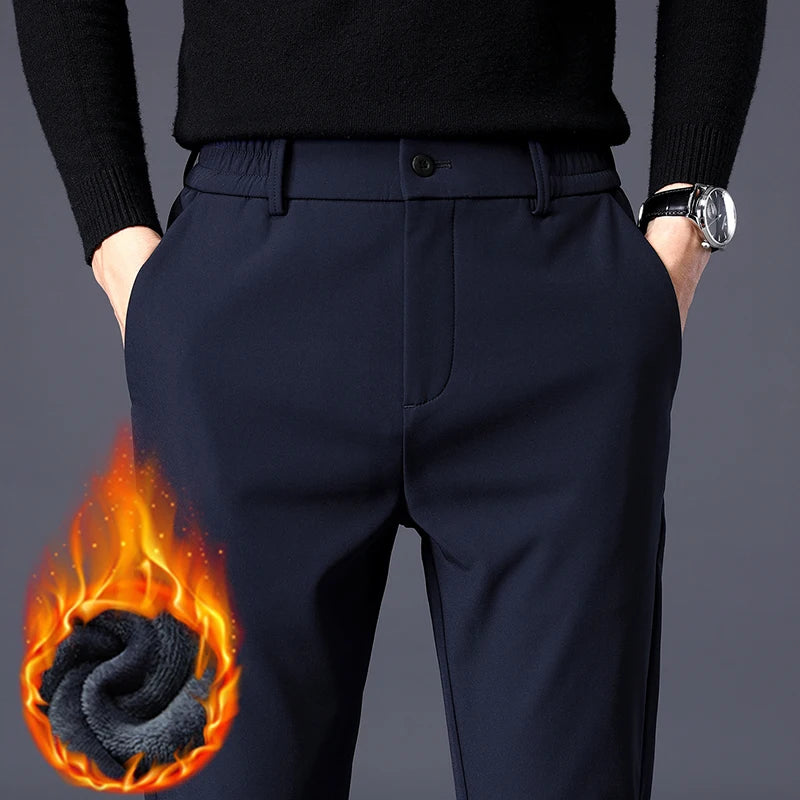 Winter Warm Fleece Men's Business Casual Pants | Stylish Thermal Trousers