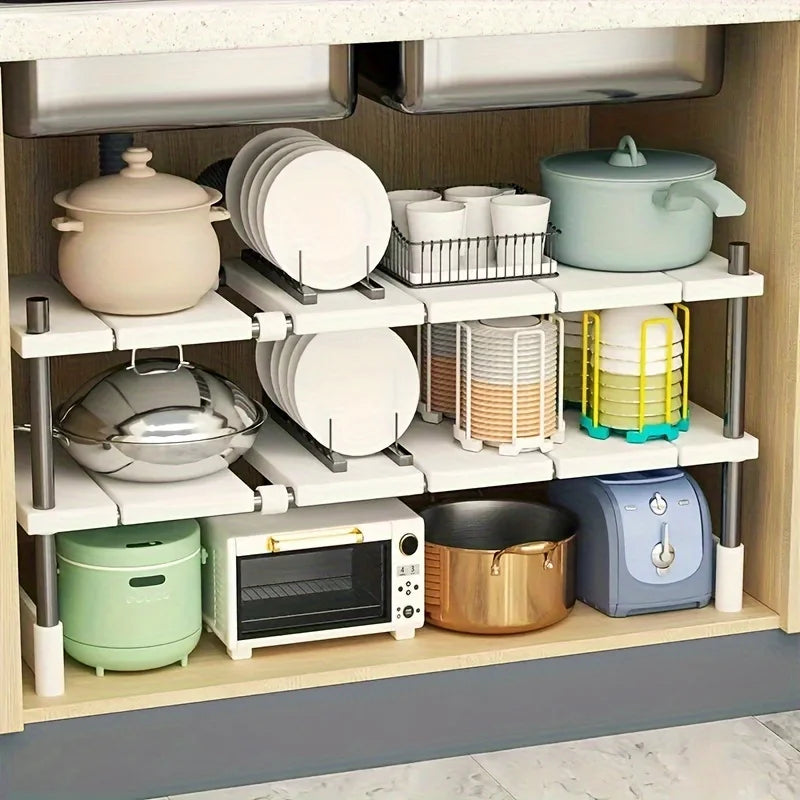 Adjustable Under Sink Storage Rack | Expandable Cabinet Organizer