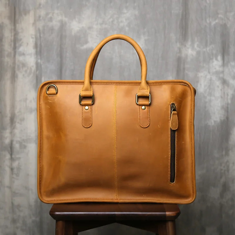 Handmade Genuine Leather Briefcase | Retro Large Capacity Laptop Bag