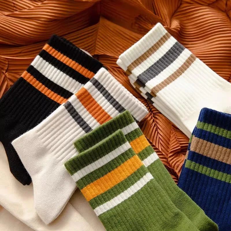 Men's Solid Color Striped Mid Tube Socks | Comfort & Style