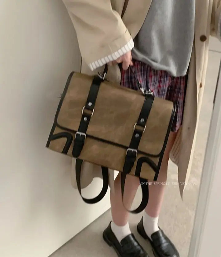 Chic Women's Preppy Backpack | Trendy Leather Handle Schoolbag