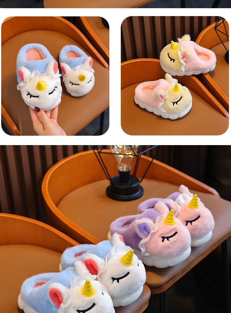 Unicorn Plush Slippers for Kids | Cozy Indoor Winter Shoes