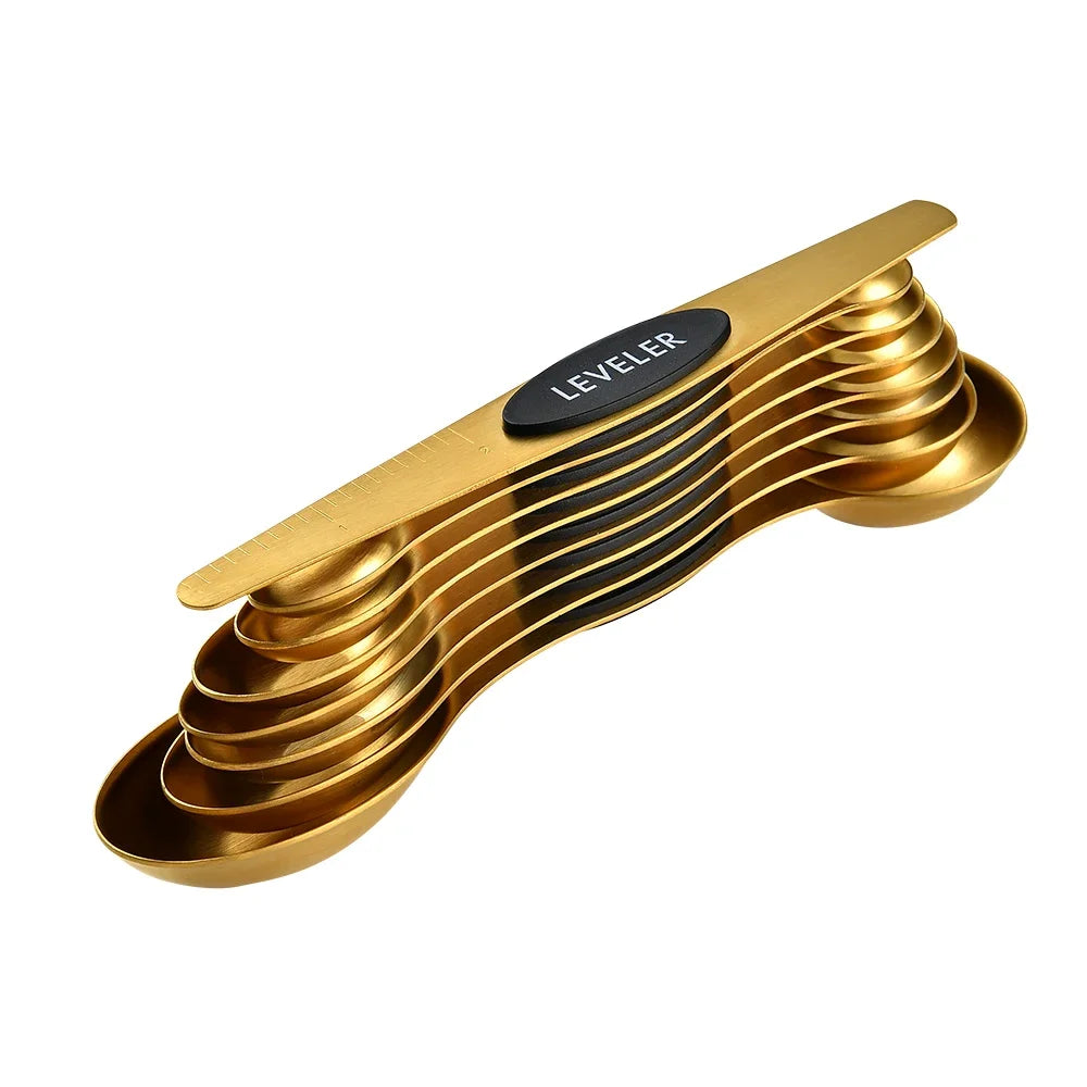 8Pcs/Set Magnetic Measuring Spoon Set Stainless Steel Stackable Double-sided Teaspoons Metal Accurate for Seasoning Cans