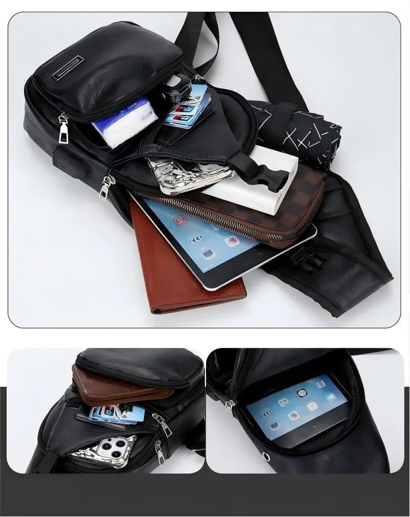 Fashionable Casual PU Crossbody Bag with USB Charging Functionality