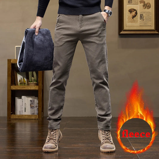 Pantalones vaqueros de forro polar cálido para hombre | Pantalones vaqueros térmicos de corte ajustado