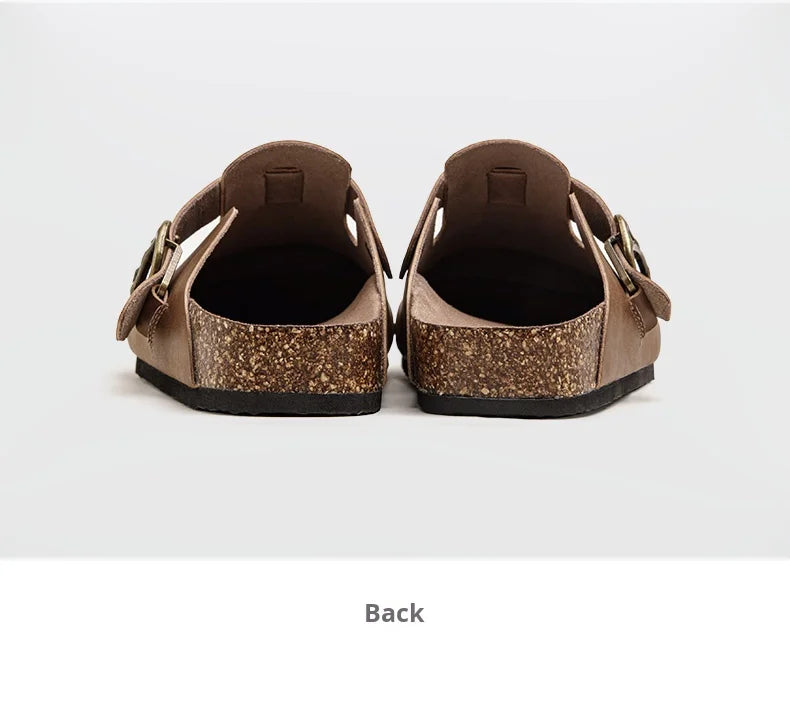 Men's Vintage Brown Leather Mules | Comfortable Slide-On Slippers